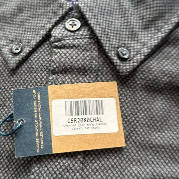 Charles Tyrwhitt Dobby Flannel Shirt Charcoal Grey Classic Fit Shirt Large Nwt - Picture 6 of 6